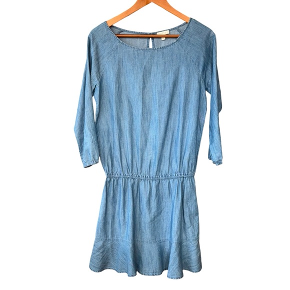 Soft Joie Arryn B Chambray Dress Drop Waist Ruffle Hem Light Blue Denim size XS - Picture 2 of 5